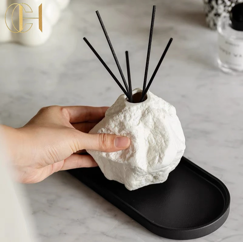 C&H 200ML Customize Aroma Reed Diffuser Irregular Gypsum Eco-Friendly Empty Glass Air Freshener Bottle Reed Diffuser Sets