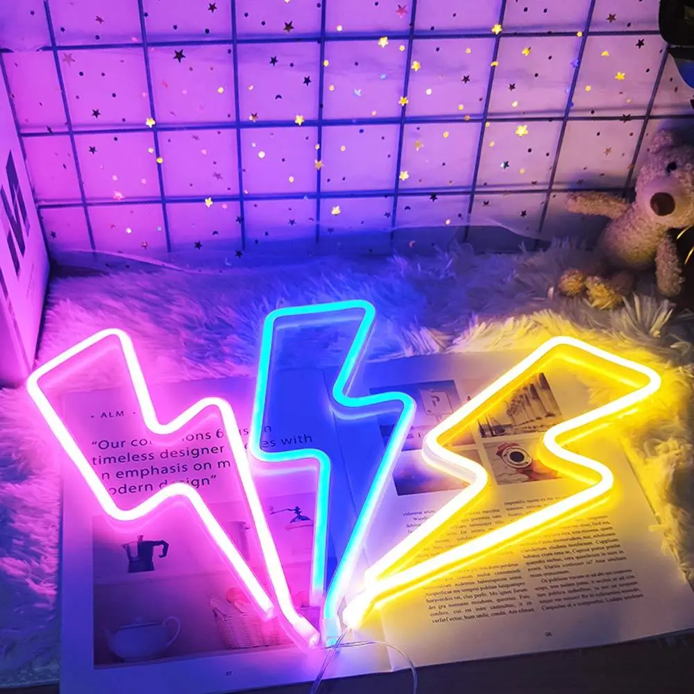 Hot Sell Plug in Wall Light Kids Room Decor Lightning Body USB & Battery Powered No Heat Table Decorate  LED Neon Lights