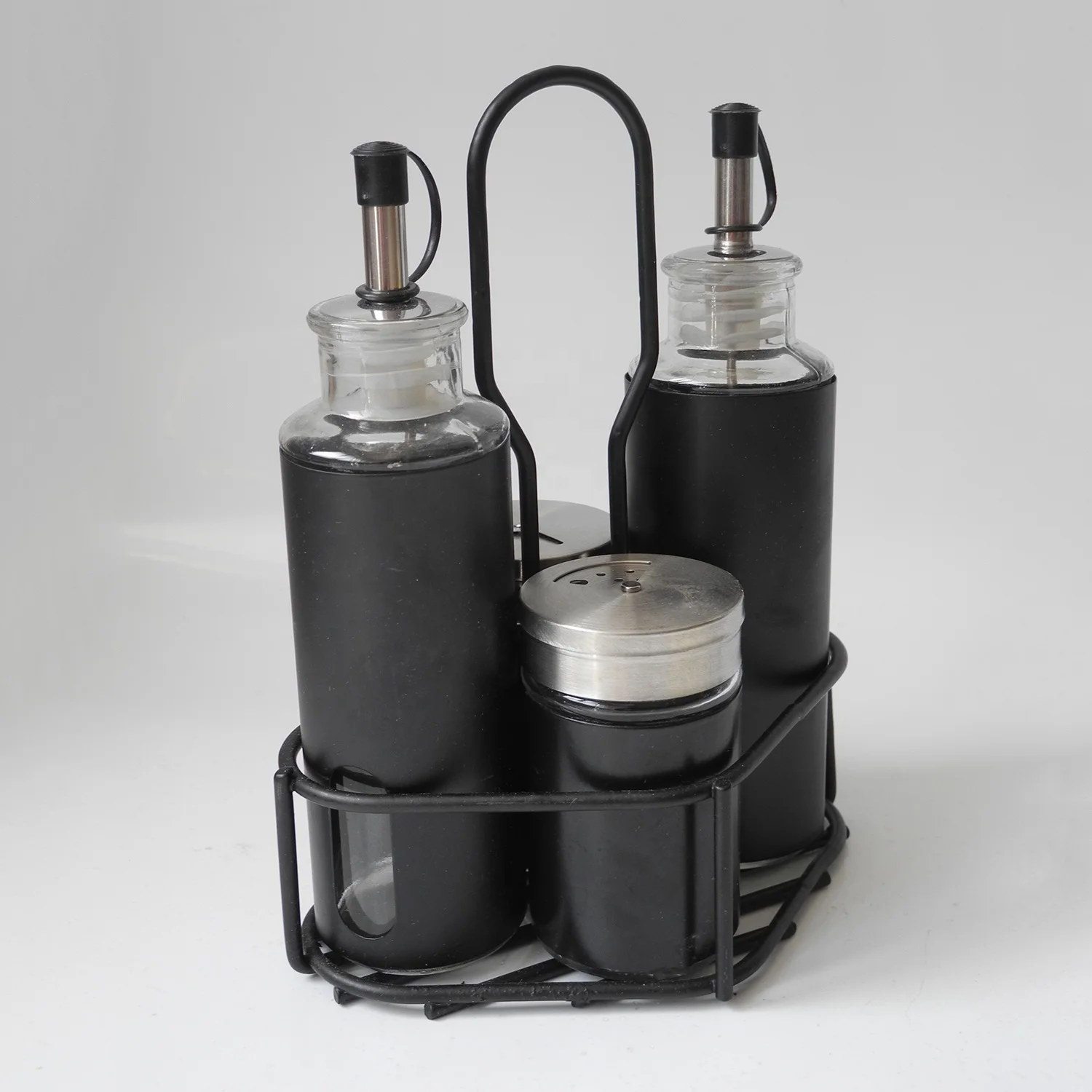 Set of 4pcs Black Olive Oil and Vinegar Dispenser - Farmhouse Oil and Vinegar Dispenser Set