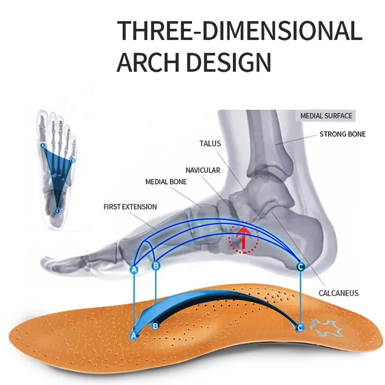 Leather Orthopedic Insole Latex Antibacterial Active Carbon Arch Support Instep Flat Foot Shoes Pad Men Women Foot Care