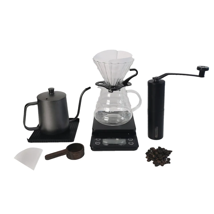8 Pieces Portable Gifts Box Coffee Tool Set Manual Coffee Grinder V60 Coffee Dripper Set