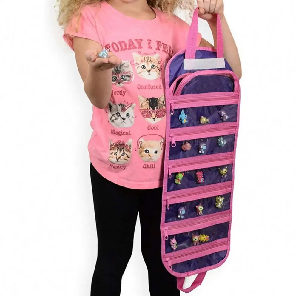 Purple Fabric Hanging Toy Storage Organizer Bag with 7 Packets for Kids