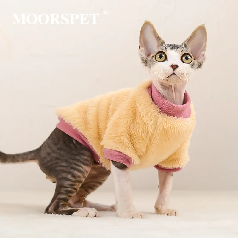 Moorspet XL Striped Pattern Cat Clothes Winter Heattech German Fleece-Lined Cotton Coat for Kitten Shorthair Anti-Shedding