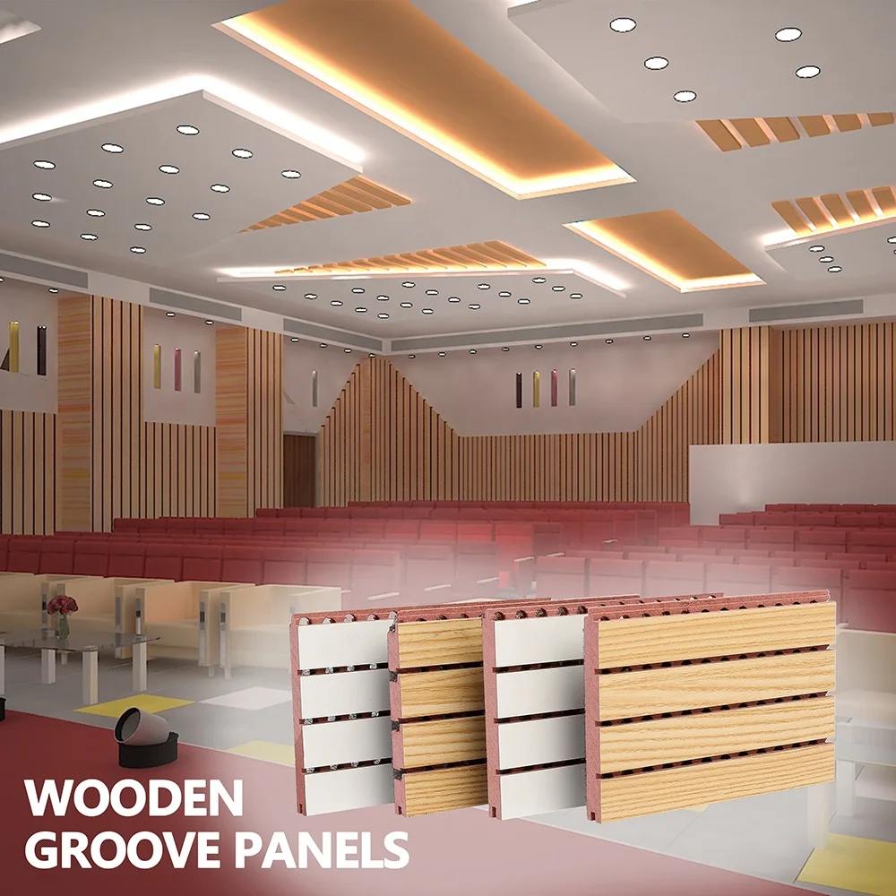 GoodSound Acoustic Boards Wooden Sound Absorbing Veneer Oak Wood MDF Ceiling Grooved Panels for Home Theater