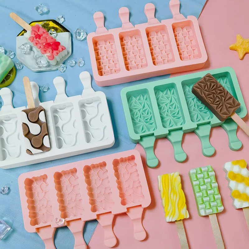 AO118 Hot Selling 4 cavity Ice Cream Mold DIY Popsicle Ice Cube Ice Maker Silicone Molds commercial pop popsicle