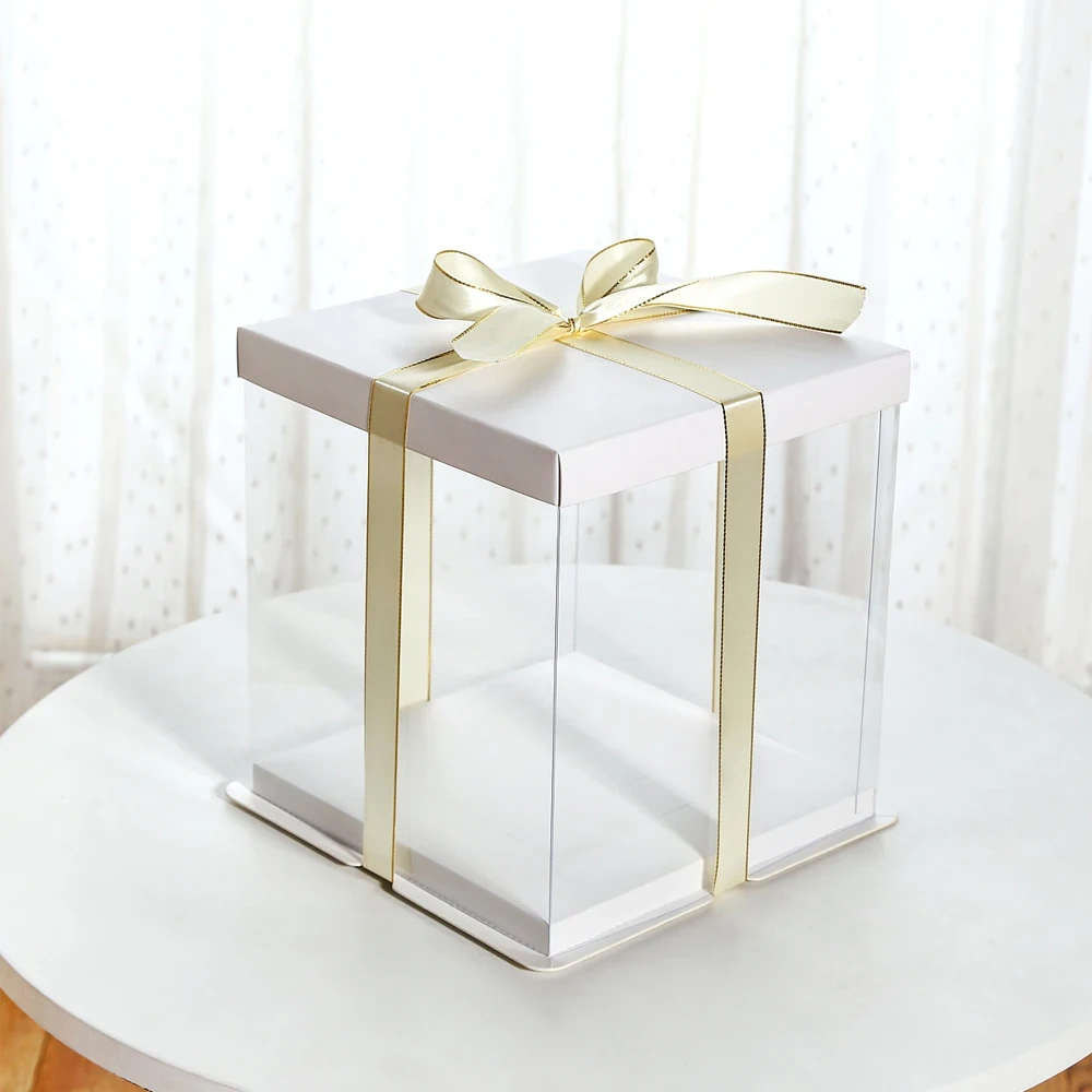 tall clear transparent plastic wedding pvc cake boxes packaging 12 inches with clear window and lid