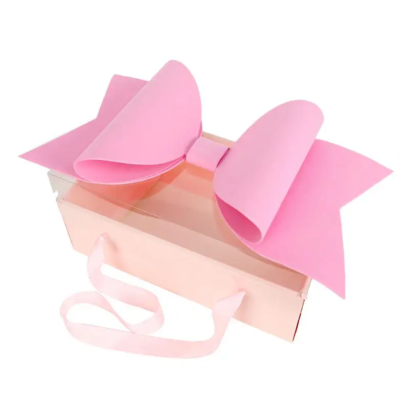 Wholesale Customizable Bow Gift Box Flower Cake Fruit Packaging PVC Transparent Lid Portable Luxury Paper Boxes