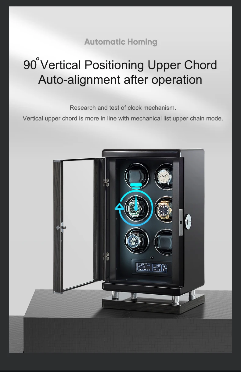 Automatic watch winding fingerprint unlock luxury wood watch storage case Touch control Piano paint back