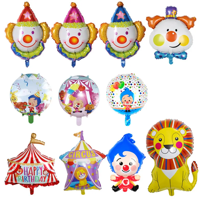 TS Cartoon Circus Clown Tent Animal Zebra Lion woodpecker Foil Balloon Carnival Theme Happy Birthday Party Decorations Balloons