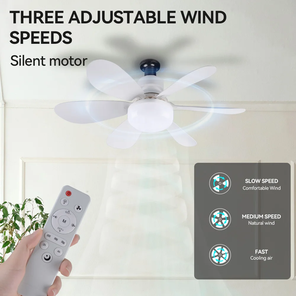 Dingdian LED Detachable LED Fan Light LED Lamp E27 Silent Ceiling Fan Light with Remote Control Indoor White Modern 80 ABS 100