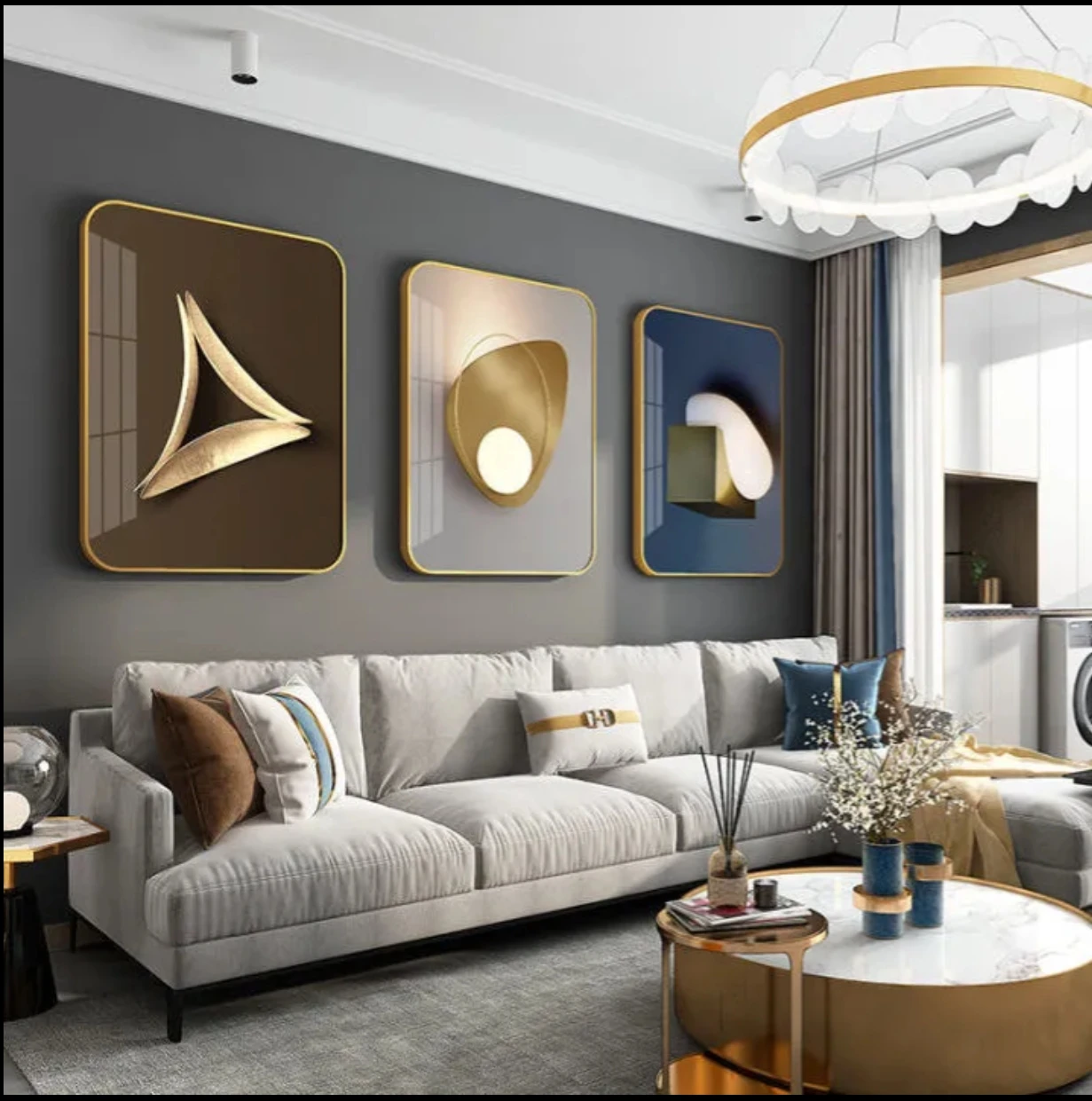 Living Room Home Decor Luxury Canvas Gold Poster Modern Wall Art abstract crystal porcelain painting picture wall