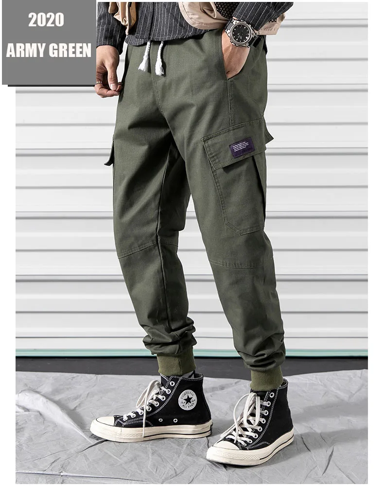 
New fashion 100% Cotton army green big pocketsjogger pants cargo sports pants fashionable trousers 