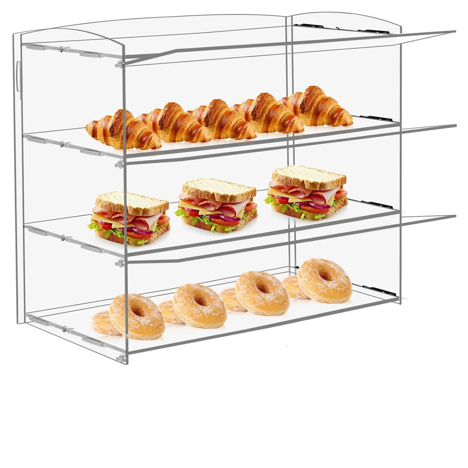 Acrylic Bakery Display Case 3 Tier Bread Box Counter Pastry Display Case Clear Cake Donut Cookie Cabinet for Retail Party