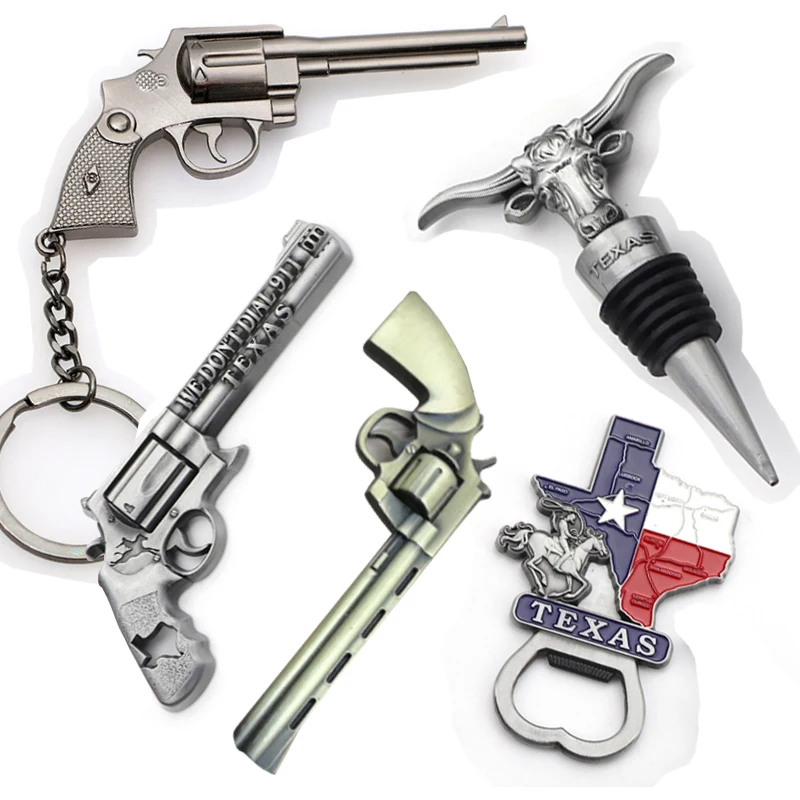 Wholesale Custom Zinc Alloy Pistol Revolver Keychain Texas Tourist Souvenir Fridge Magnet