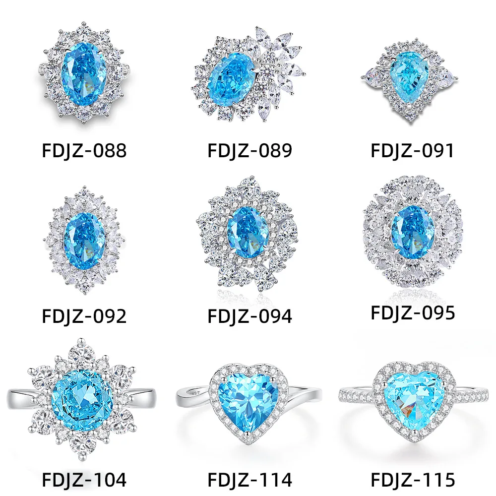 European and American trendy 925 sterling silver high carbon diamond ring luxury ice flower 8A zircon gemstone  ring for women