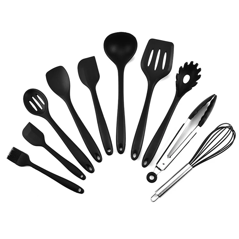 Food Grade Heat Resistant 10 Piece Kitchenware Tool Spoon Whisk Tongs Non-stick Cooking Spatula Silicone Kitchen Utensil Set