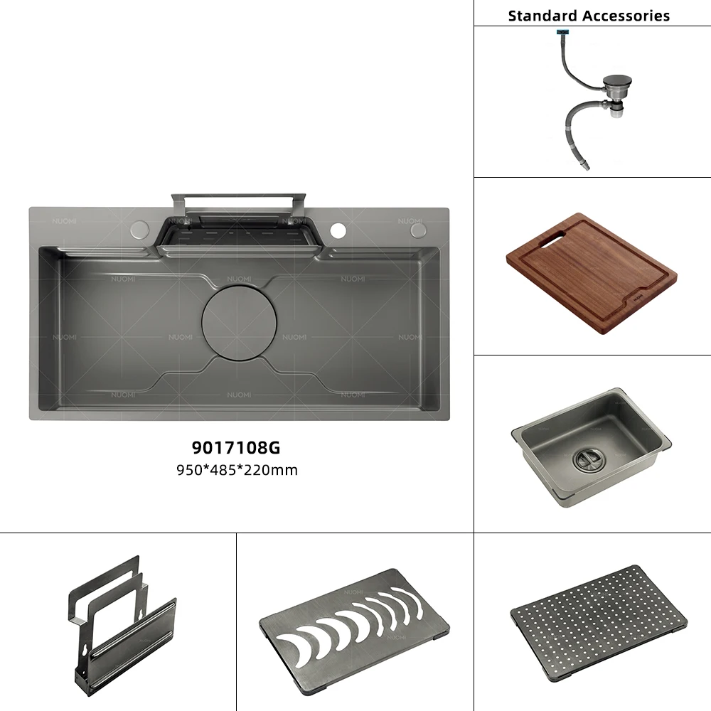 NUOMI WRIGHT Luxury Multifunction Kitchen Sink Stainless Steel Undermount Sink Smart Single Bowl Handmade Kitchen Sink