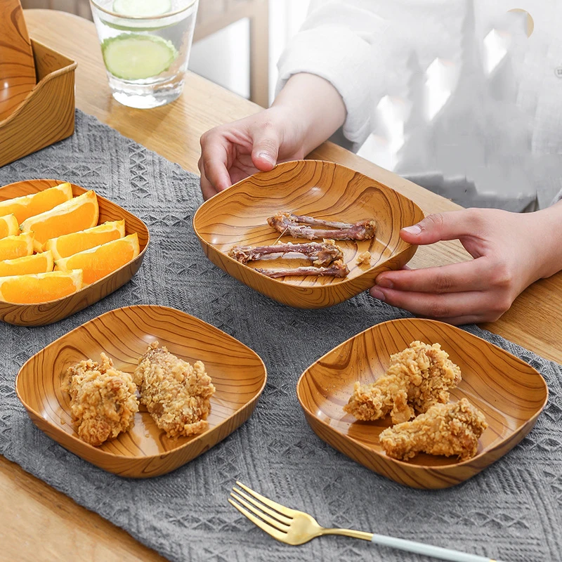 13-pcs set Wood grain bone spit dish home tray snacks thousand fruit dessert desktop storage Japanese bone dish fruit nut plate