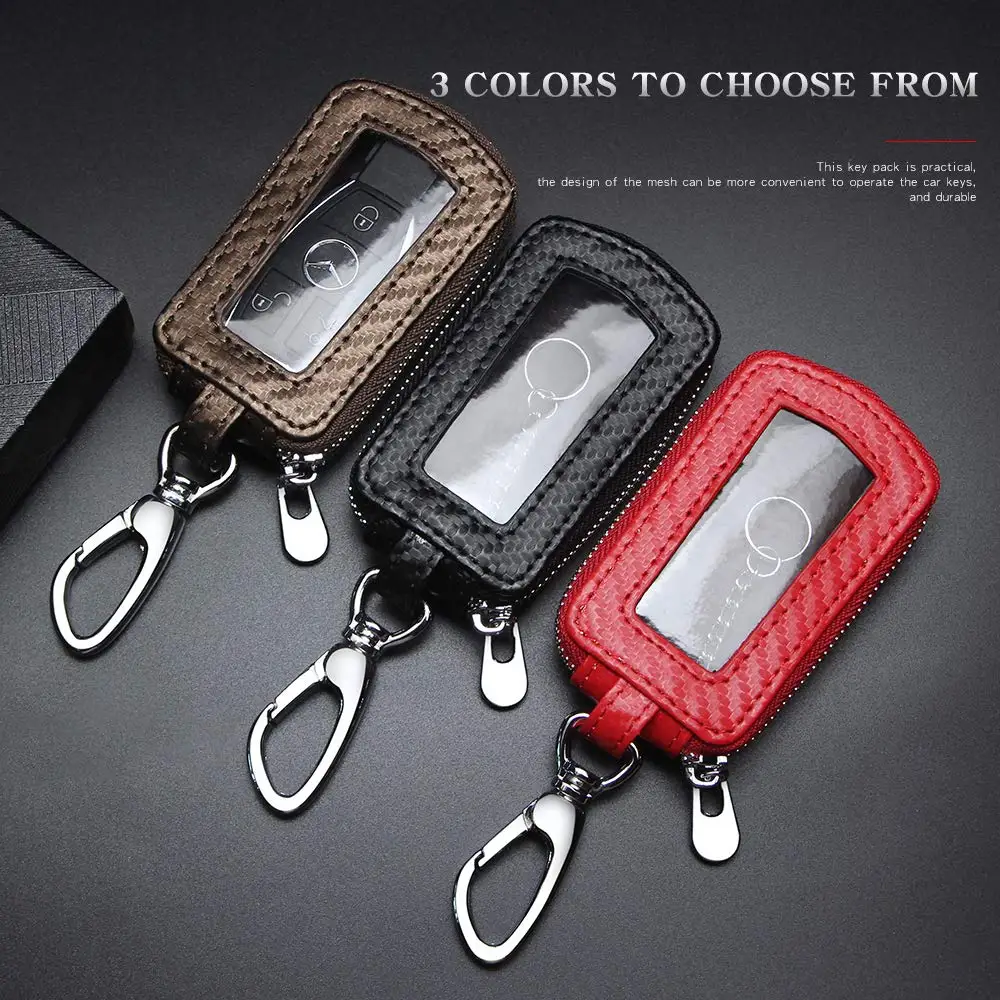 2024 New QQgift OEM Custom Black Car Key Case Genuine Leather Car Smart Key Fob Holder For Remote Carry Storage Key With Zipper