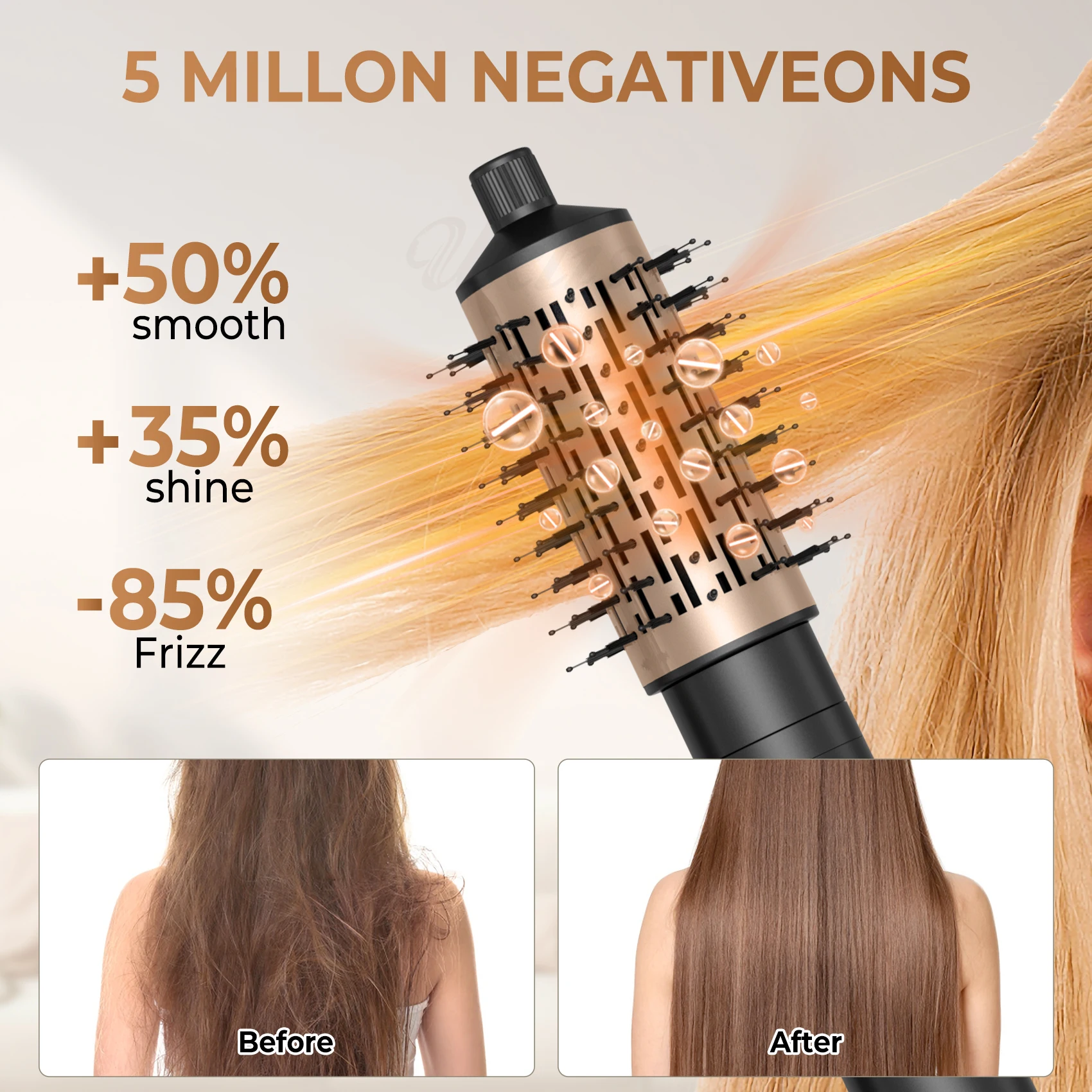 Hot Air Comb High Speed 110000 RPM Hiar Dryer Brush 3 in 1 Automatic Rotating Hair Curling Iron