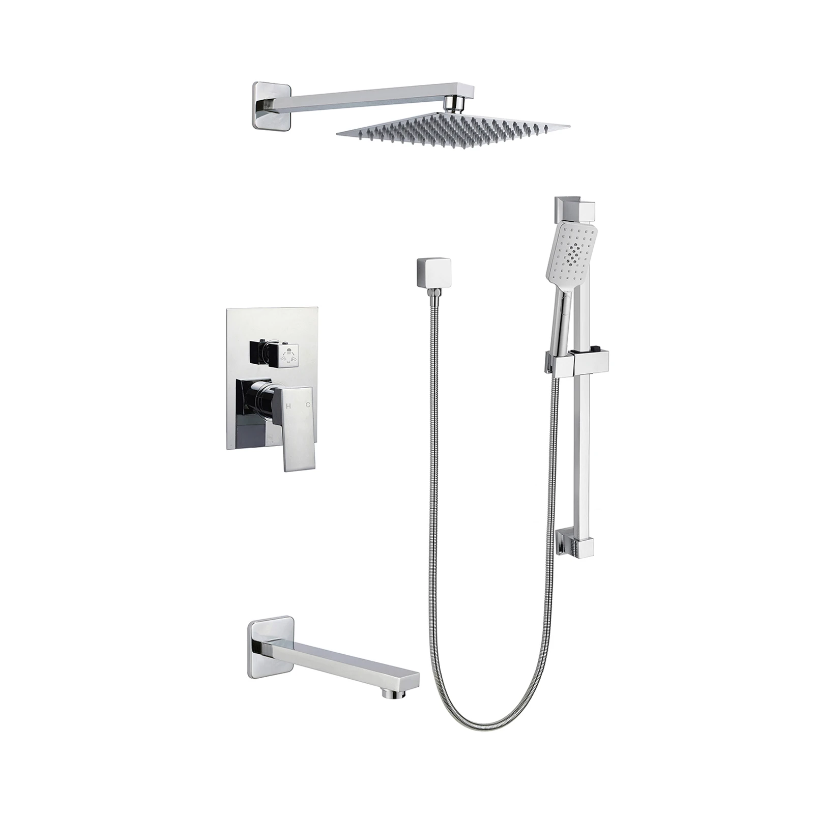 Shower System, Shower Faucet Set Contain High Pressure 12 inch Rain Shower Head with Handheld, Wall Mounted Rainfall Set
