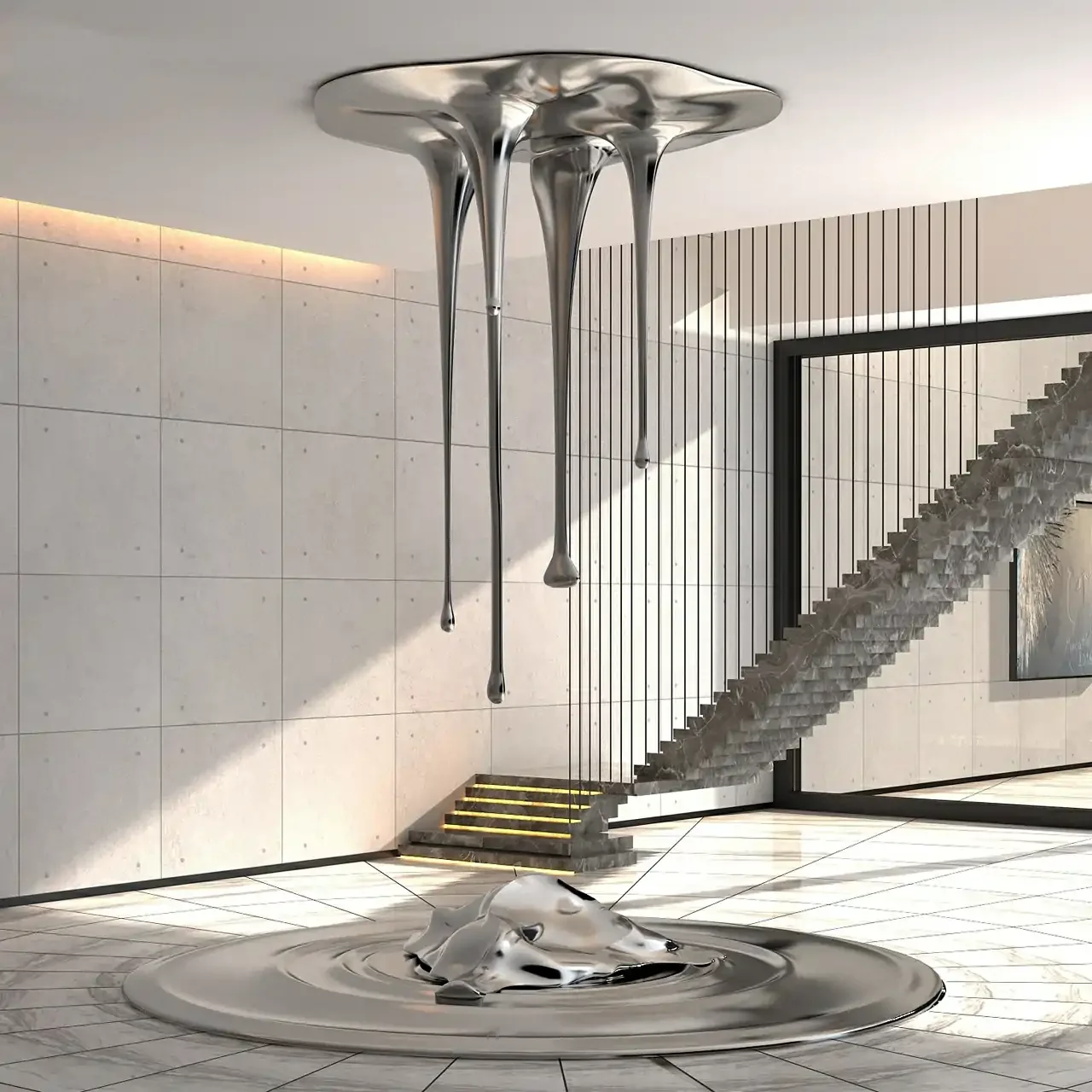 Three-Dimensional Hotel Lobby Roof Decoration 304 Stainless Steel Modern Metal Water Drop Sculpture