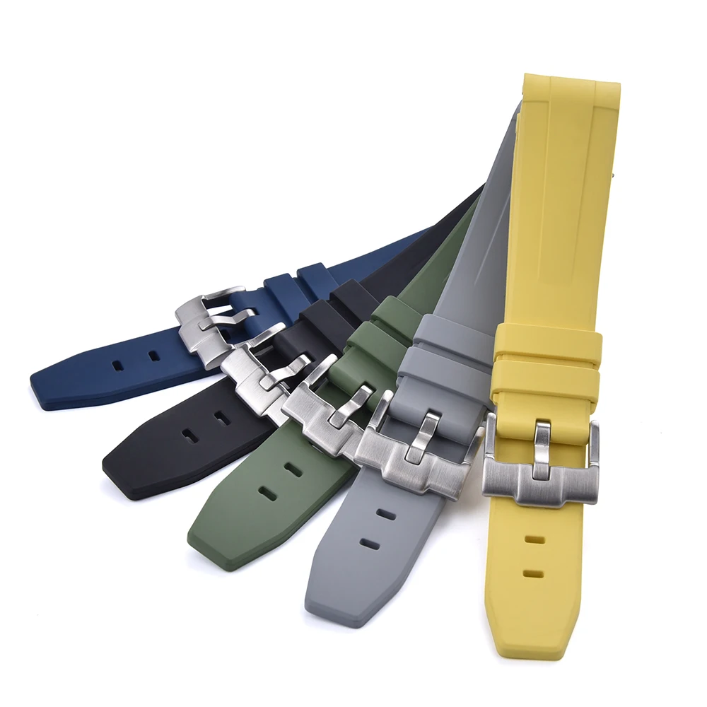 JUELONG Customizable Color Size Logo FKM Curved End Rubber Watch Strap 22mm 20mm Diving Watch Band Replacement