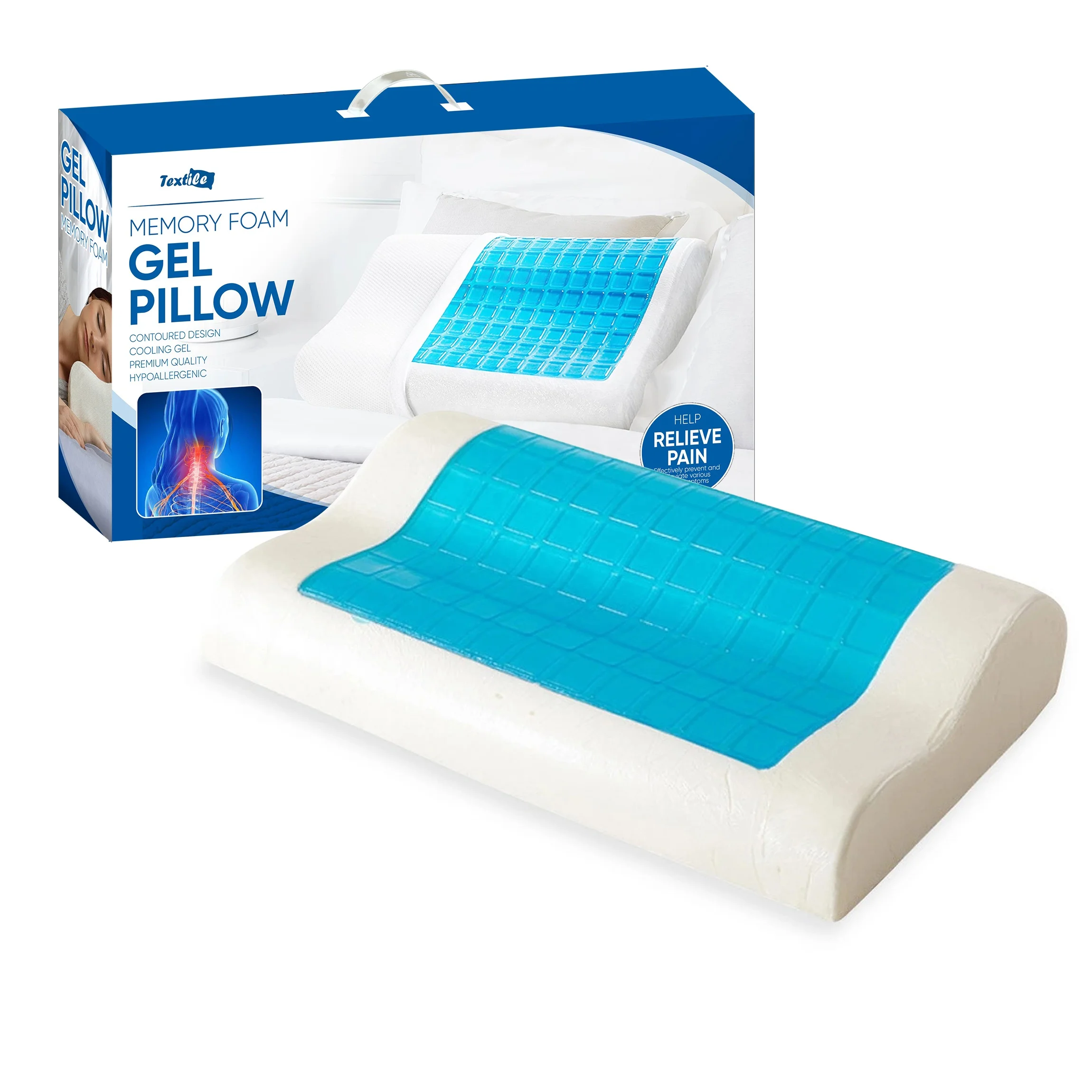 Kingworth Memory Foam Bed Cervical Orthopedic Neck Rest Visco Cool Memory Foam Cooling Pillow With Gel