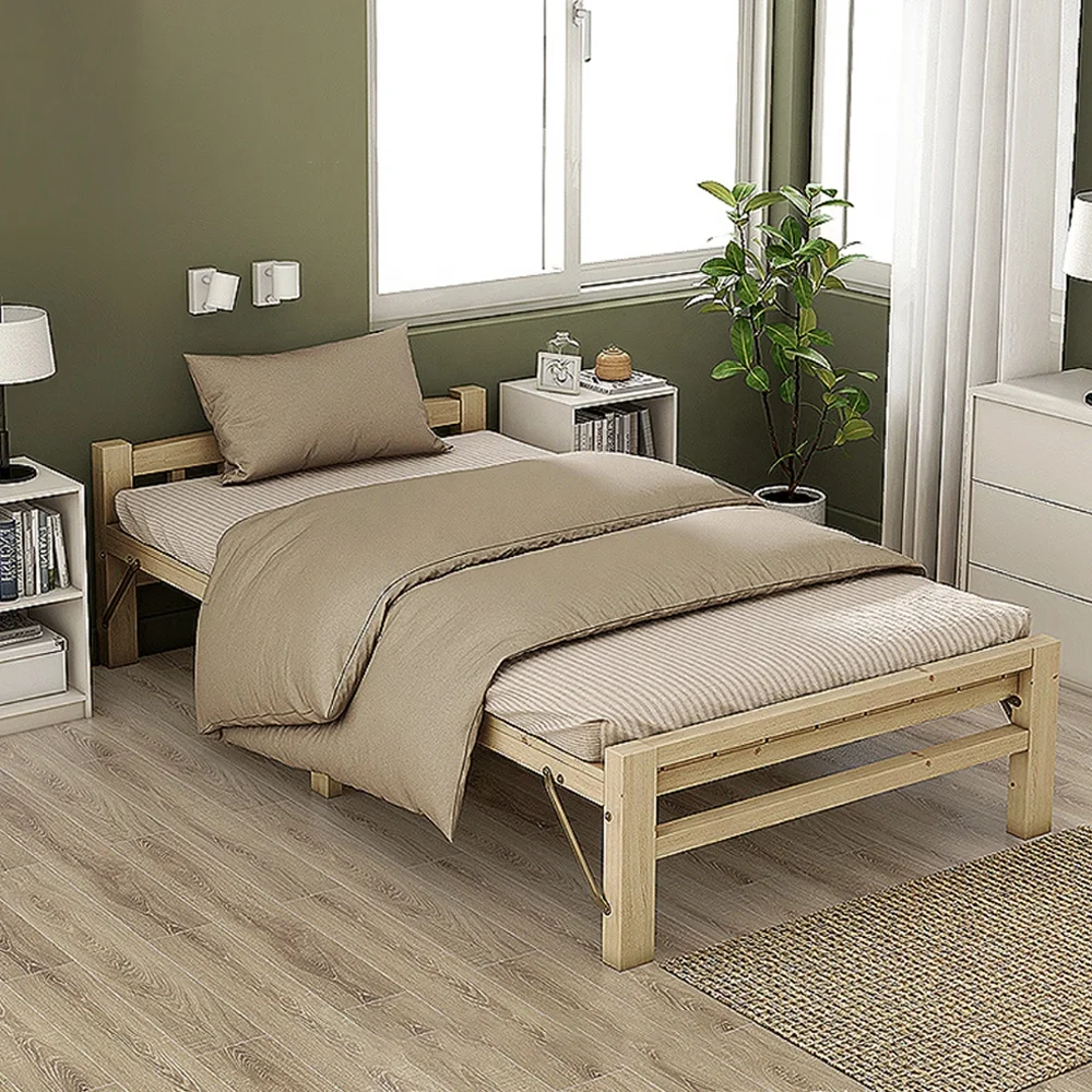Hot Selling Natural Solid Pine Wood Folding Bed for Home and Hotel
