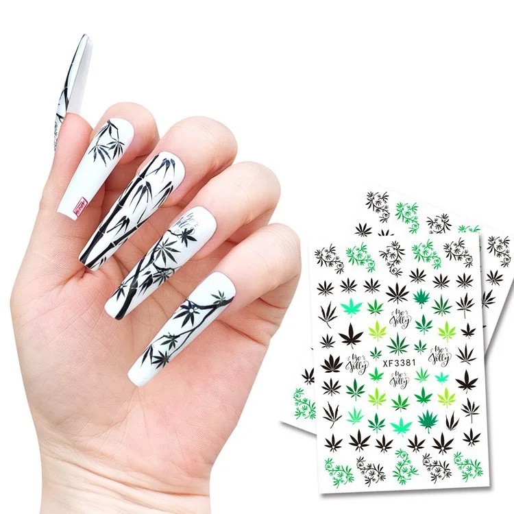 Flower Daisy Nail Art Sticker Decoration Manicure Design Lovely Sticker Decal Green Leaf Self Adhesive Nail Art Decal on Nails