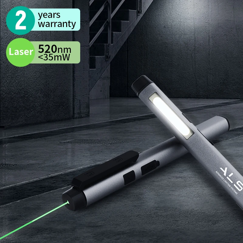 150lm rechargeable magnetic construction site LED pen light business presentation green laser flashlight