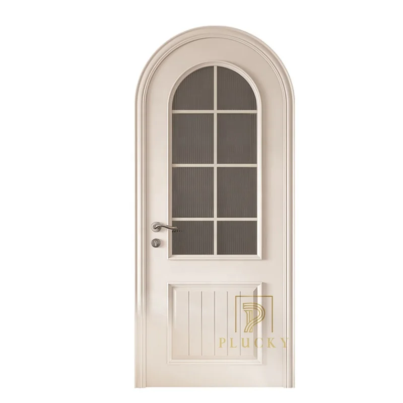 White french arched half glass interior wooden door for house
