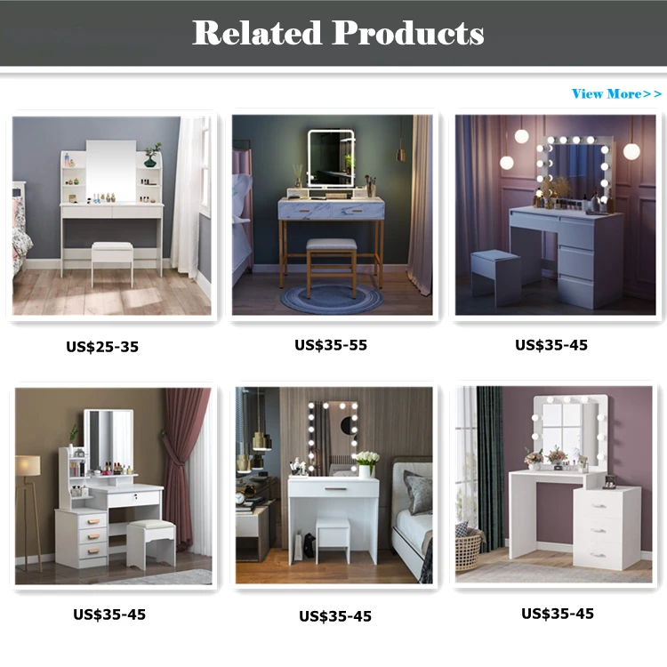 White Drawer Bulb Stool Vanity Rotate Bedroom Furniture Dresser Custom Dressing Table Mirror Makeup With Led Lamp And Chair