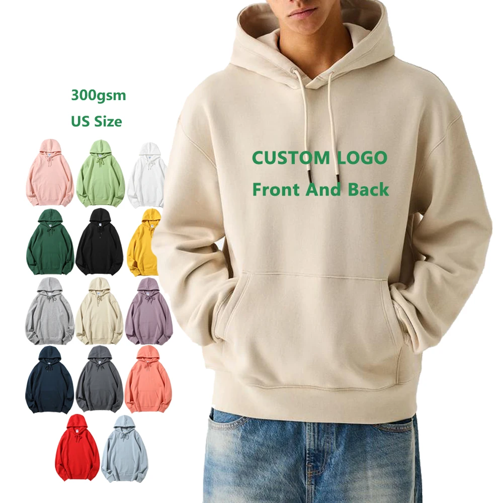 Custom Design Men Hoodie High Quality 300gsm OEM Blank Embroidery Team Logo Print Your Own Brand Design Unisex Pullover hoodie