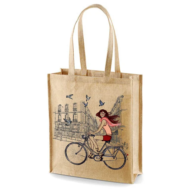 Wholesale Waterproof  hessian Burlap jute Tote Jute wine Bottle Bag with cord