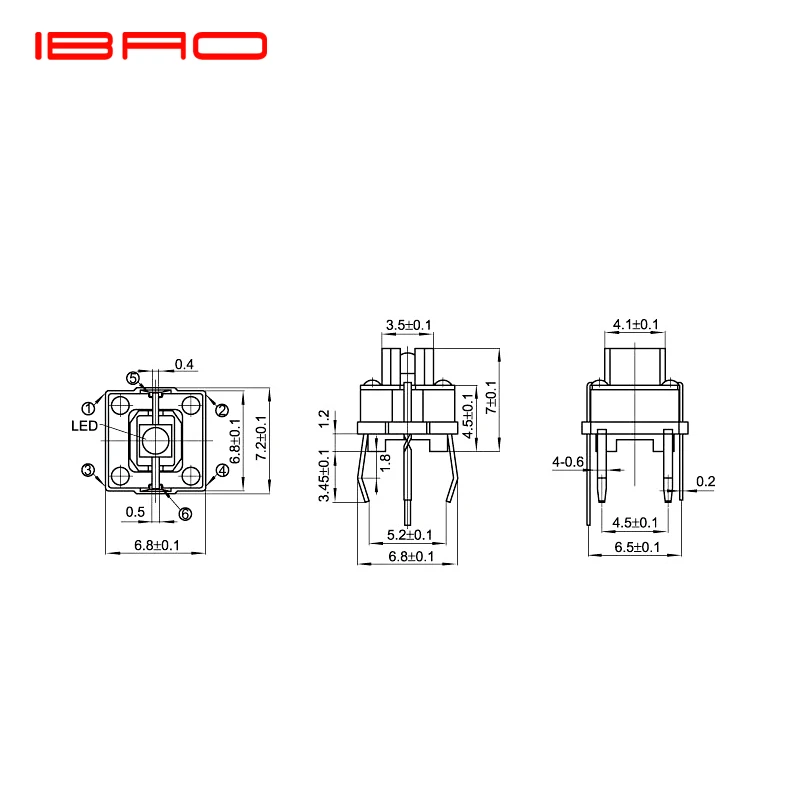 IBAO LAMP SERIES 6*6mm Led Built-in Tact Switch LS611 Switch Parts 6 Months Under Effective Storage 30V DC LS Series IEC61058