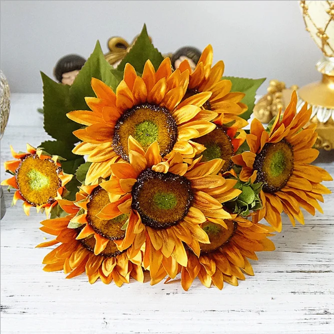 European style High quality artificial sunflower bouquet artificial silk sunflowers for wedding