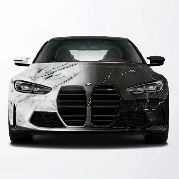 Black and white marble auto car wrap side body vinyl graphic custom marble full vinyl wrap for car