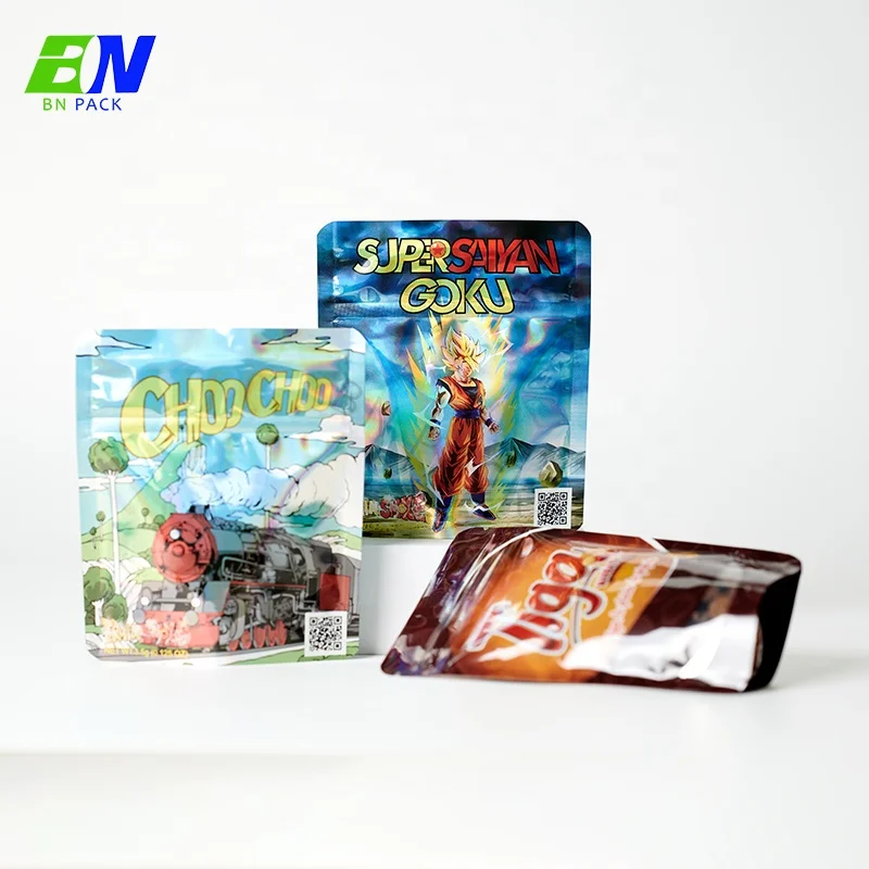 Custom 3.5g Mylar Bag Plastic CR Zipper Lock Edible Food Candy Cookies Pouch Holographic Packaging Laser Storage Bag