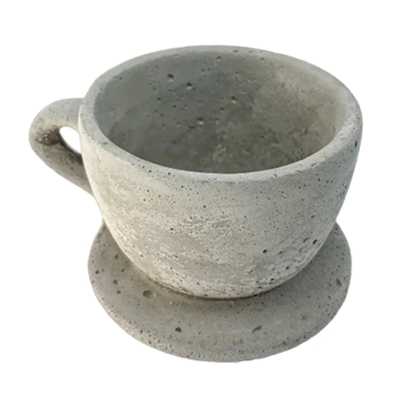 Оригинальный винтажный цементный деревенский примитивный горшок для чайника цветочный оптовая продажа глиняная керамическая кофейная чашка в форме кружки с блюдцем