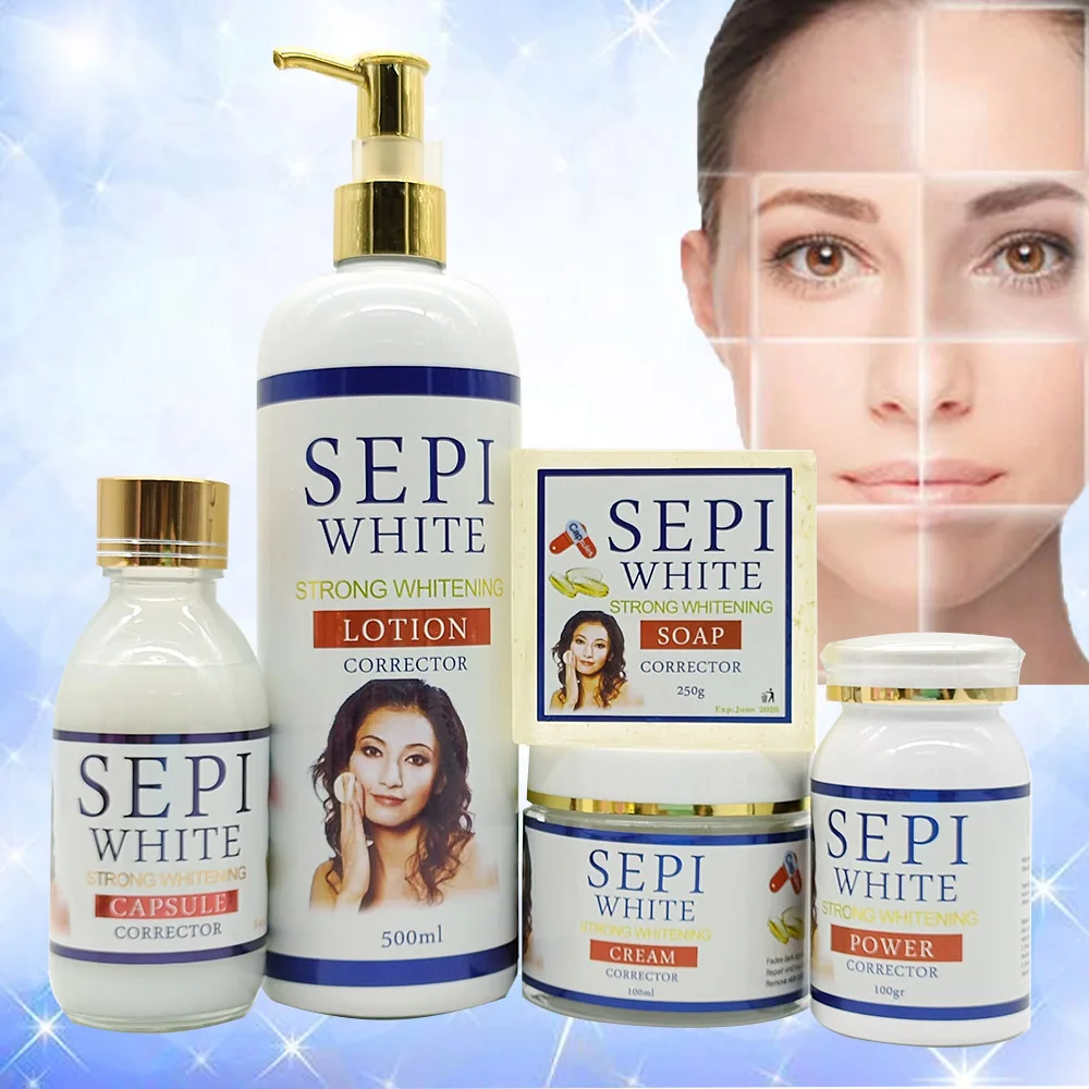 SEPI WHITE strong whitening corrector 5D Gluta even tone fade dark spots nourishing skincare set lotion cream soap power serum