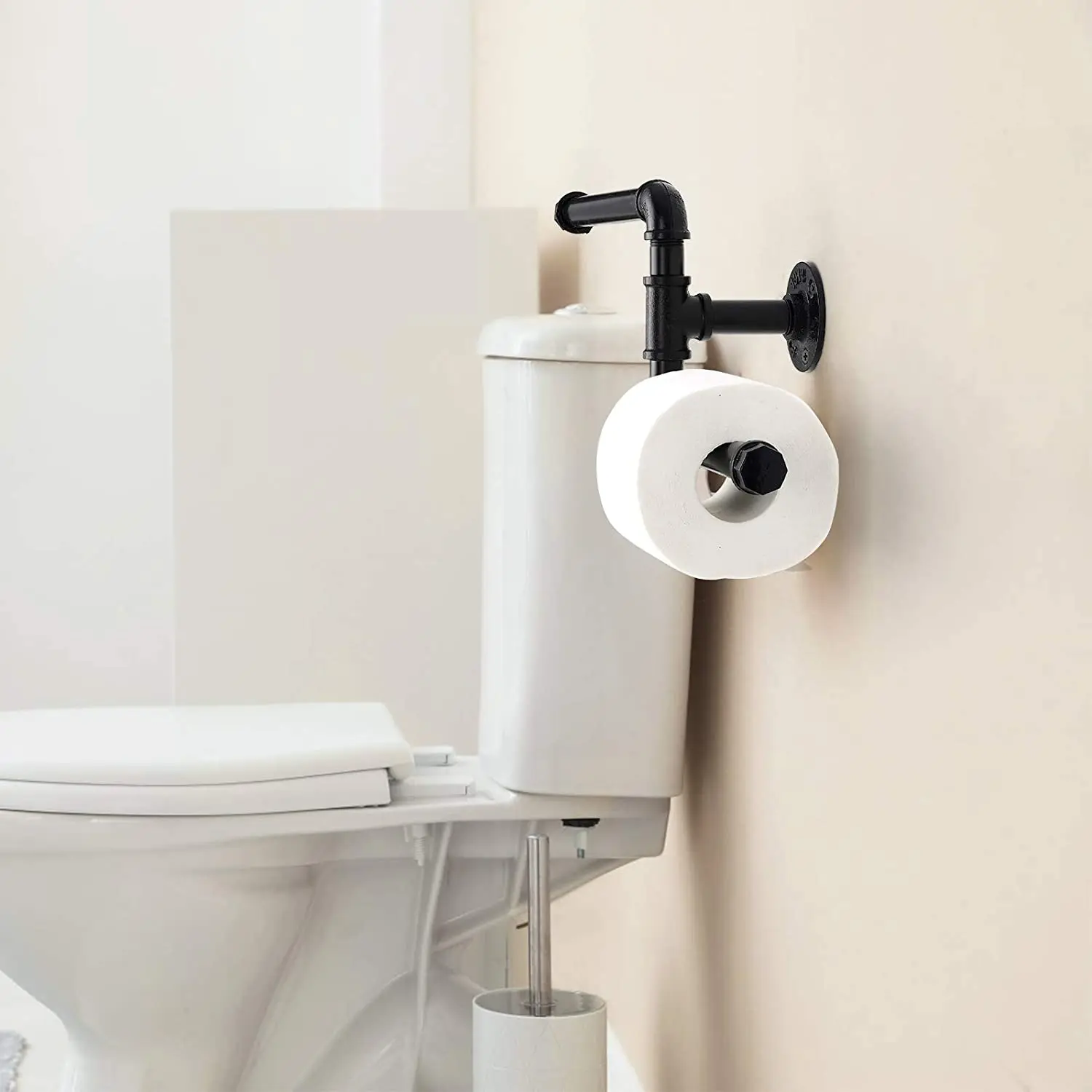 Black Paper Towel Holder Wall Mount Industrial Pipe Toilet Tissue Paper Roll Holder Vintage Rustic Farmhouse Towel Dispenser