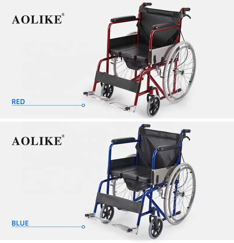 Hot sale steel folding lightweight commode Comfortable wheelchair for disabled people health care supplies medical wheelchair