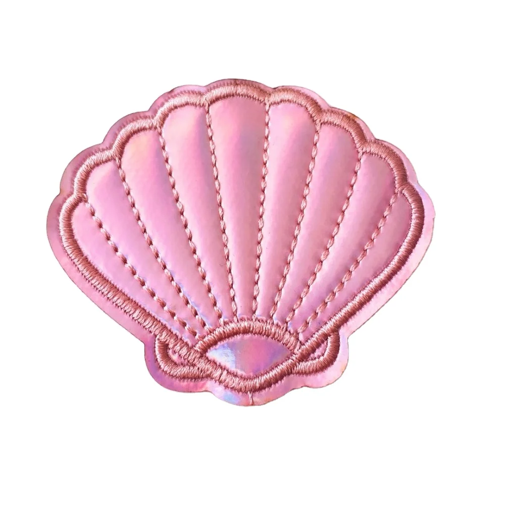 little cute sea series PU leather hologram rainbow shell embroidery patch,sequined glitter cartoon animals appliques chenille