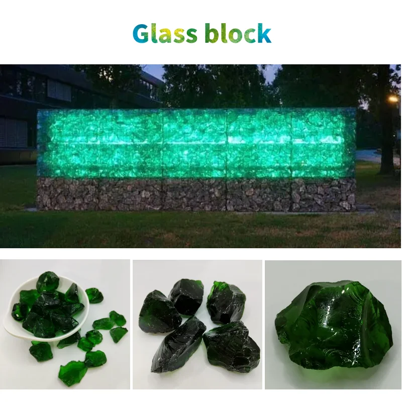Customized green broken glass slag decoration glass rock multi-color garden decoration glass blockglass sand