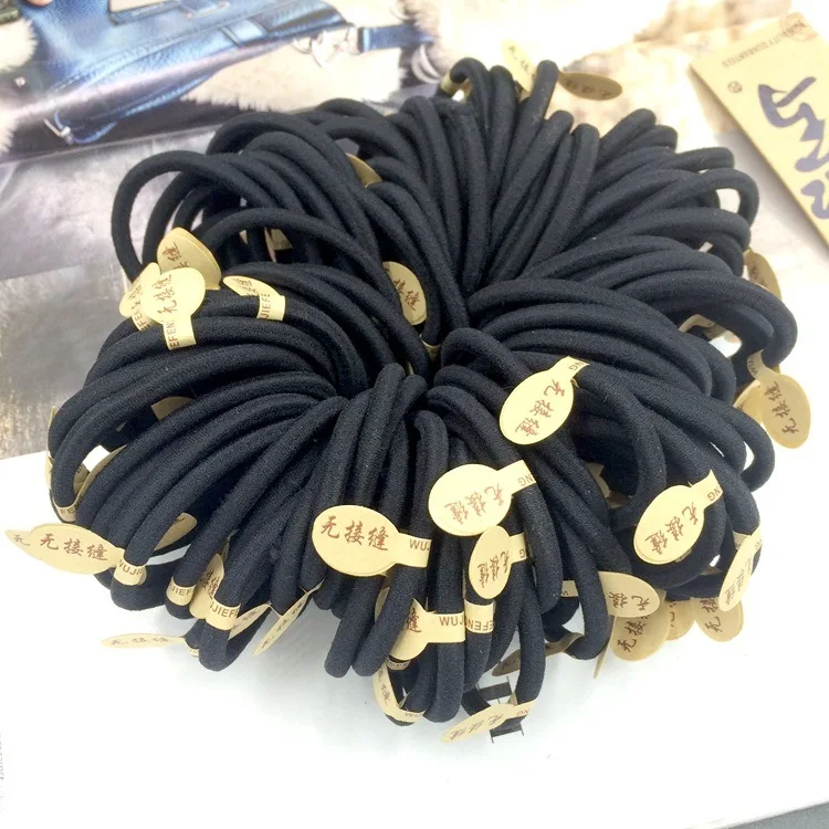 100pcs/set High elastic hair rope seamless thick hair ring black rubber band tied hair head rope