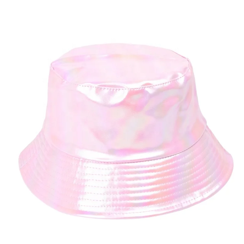 New design Stylish Silver Patent Leather Bucket Summer Fishing Hat