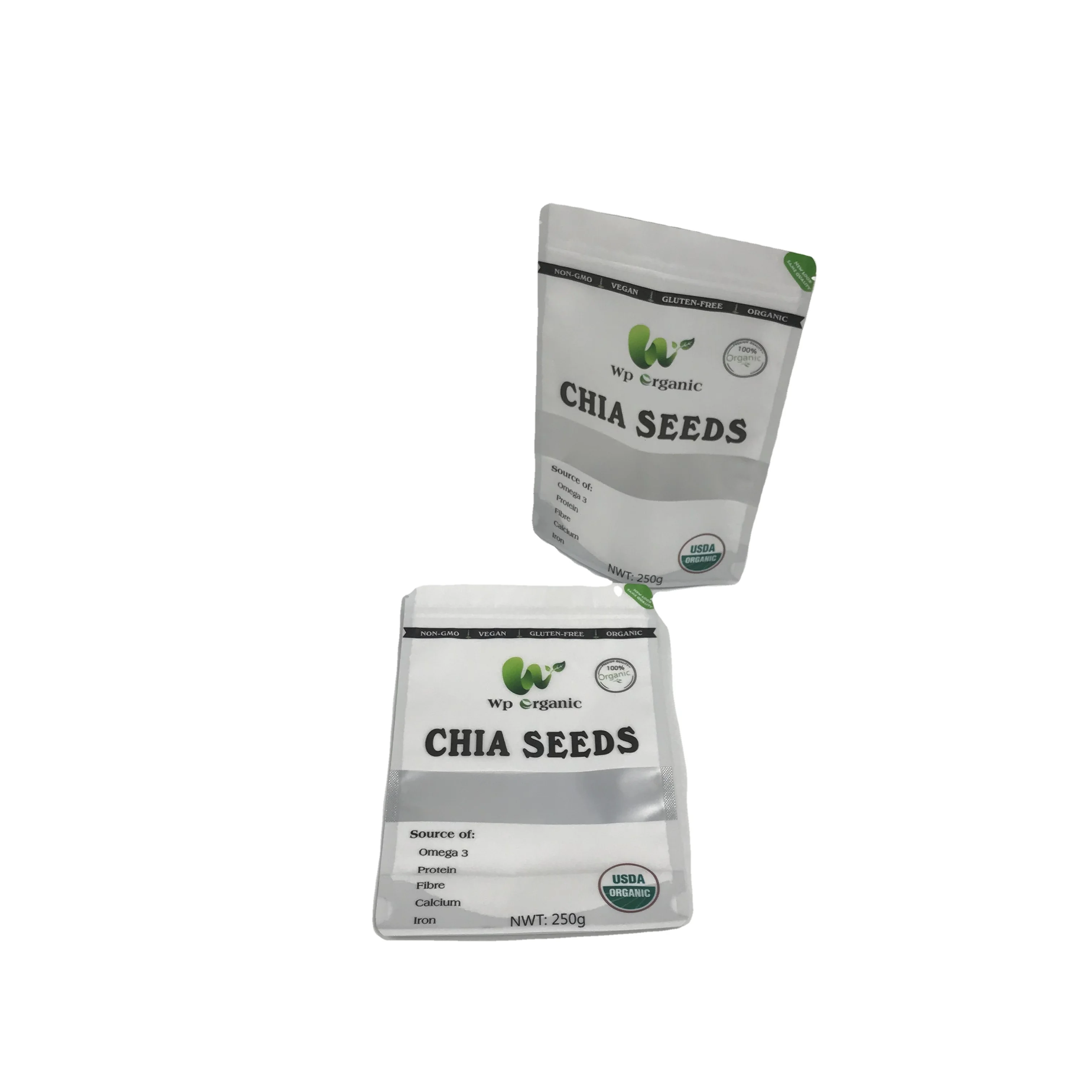 Resealed Food Grade Kraft Paper Stand Up Pouch Chia Seed Packaging Bags With Zipper bolsas de papel para panaderia