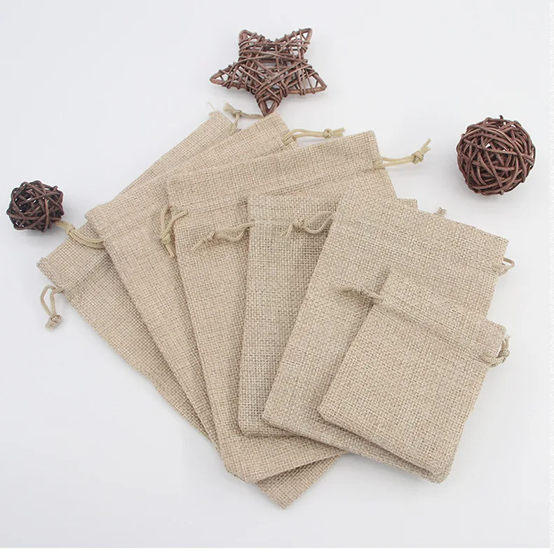 Hot Selling Sublimation Blank Small Gift Bag Linen Textile Bag Reusable Faux Burlap Linen Drawstring Bag