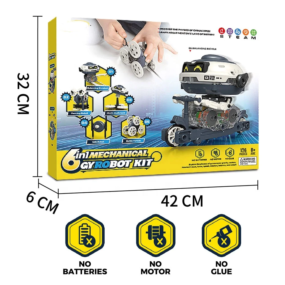 6 in 1 mechanical gyro robot kit kids diy assemble pull rod gear gyroscope robot building blocks STEAM scientific experiment set